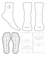 The 3/4 Crew Sock - White - Core Ritual - Toe & Ankle Icon (Embroidered) - Transparent Circle Grip - Black