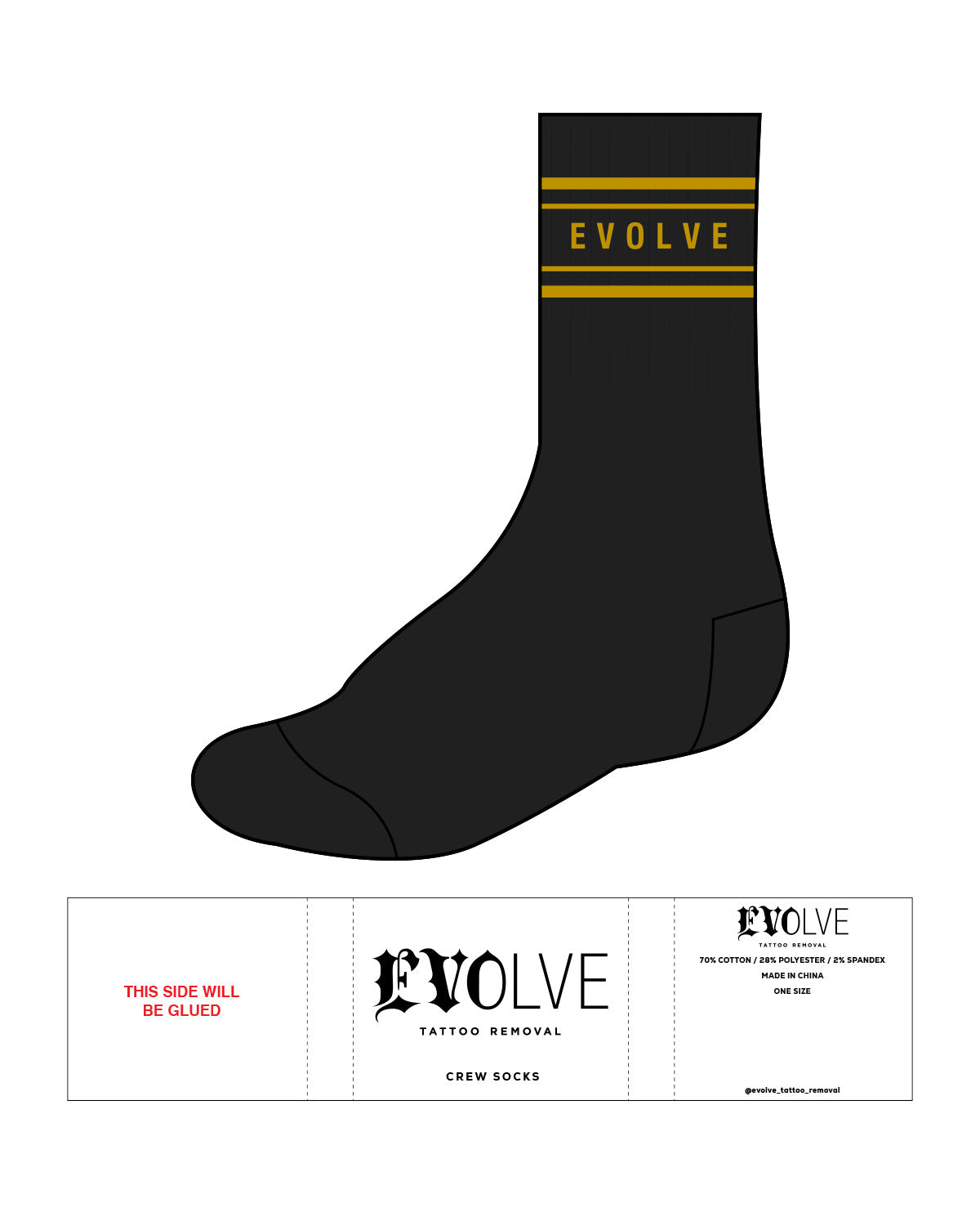 The Crew Sock - Black - EVOLVE TATTOO - Dual Lining - Gold Logos
