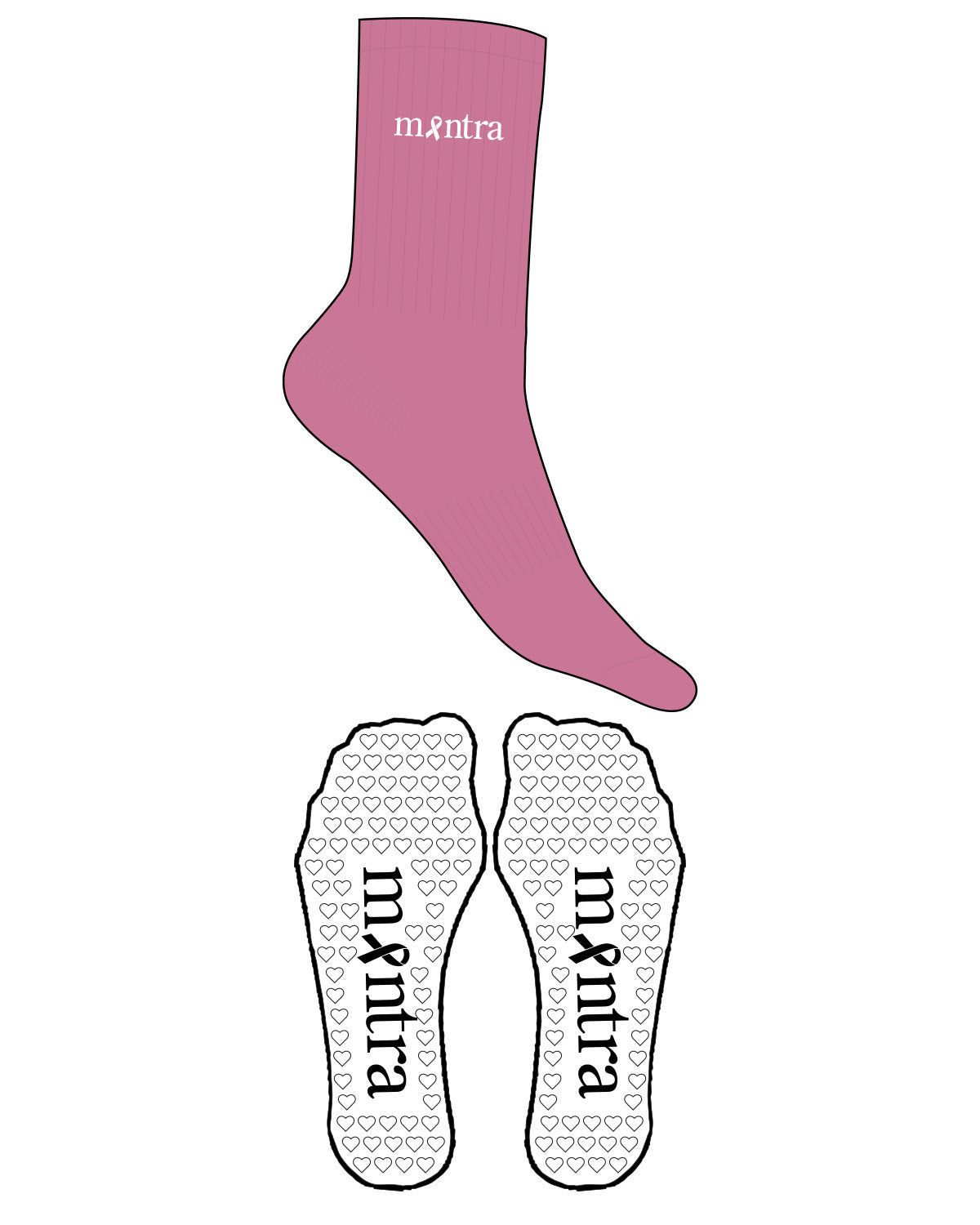 The Crew Sock - L18 - Mantra - Ankle - Transparent Heart Grip - White