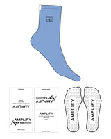 The 3/4 Crew Sock - Blue - Amplify Lagree - Top Logo "POST CALL" - Black - White Label - Circle Shape Grip - White
