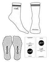 The 3/4 Crew Sock - White - Studio Novo - 2 Strips - Top "NOVO" & Front Logo - Black - Triangle Shape Grip - Black