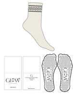 The 3/4 Crew Sock - Off White - GlowPilates - Top Logo - Charcoal - Triangle Shape Grip - Translucent