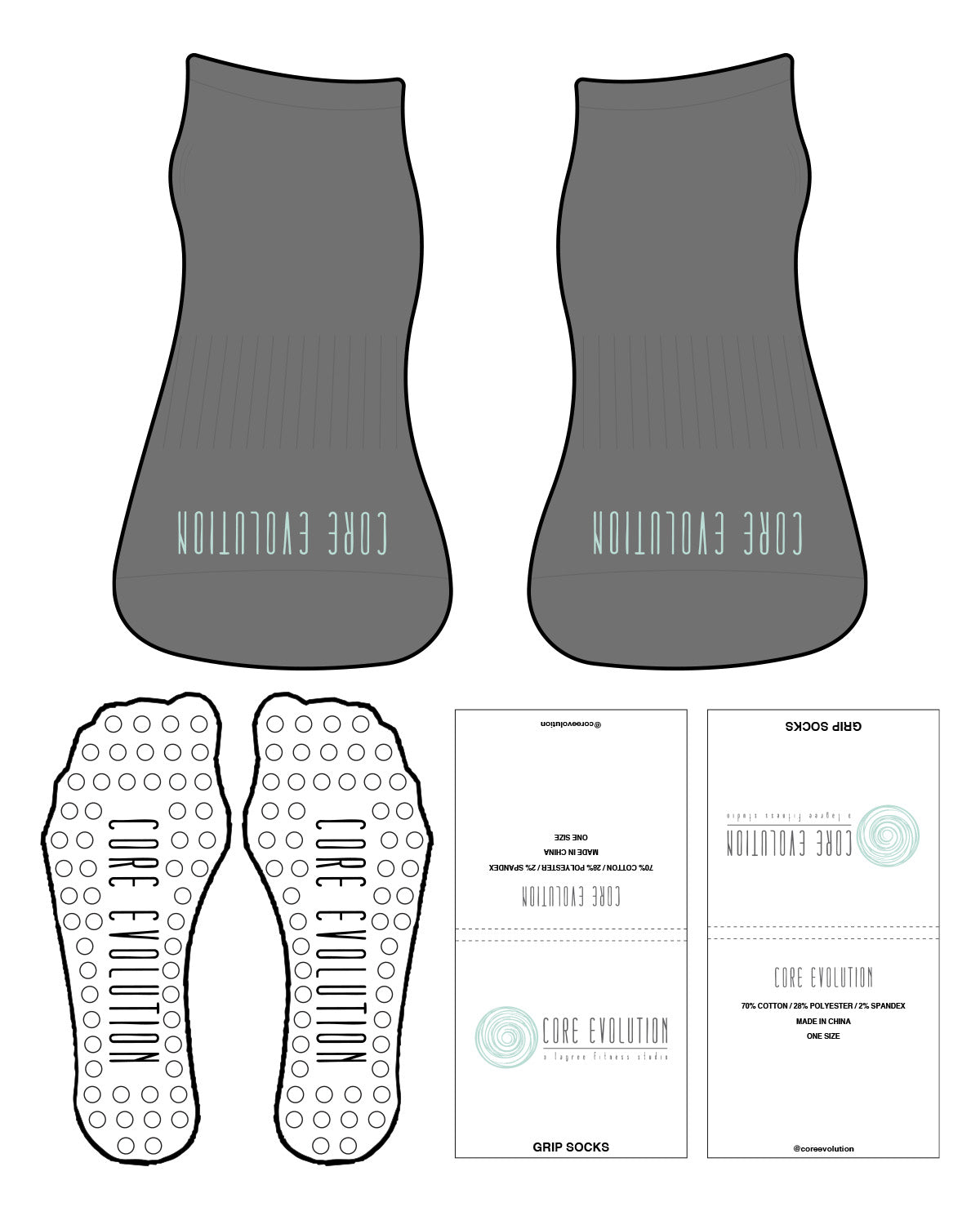 The Ankle Sock - Charcoal - Core Evolution - Front "Core Evolution" & Circle Shape Grip - Teal
