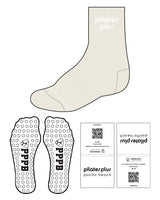 The 3/4 Crew Sock - Off White - Pilates Plus PB - Front & Top Stacked - Circle Grip - White