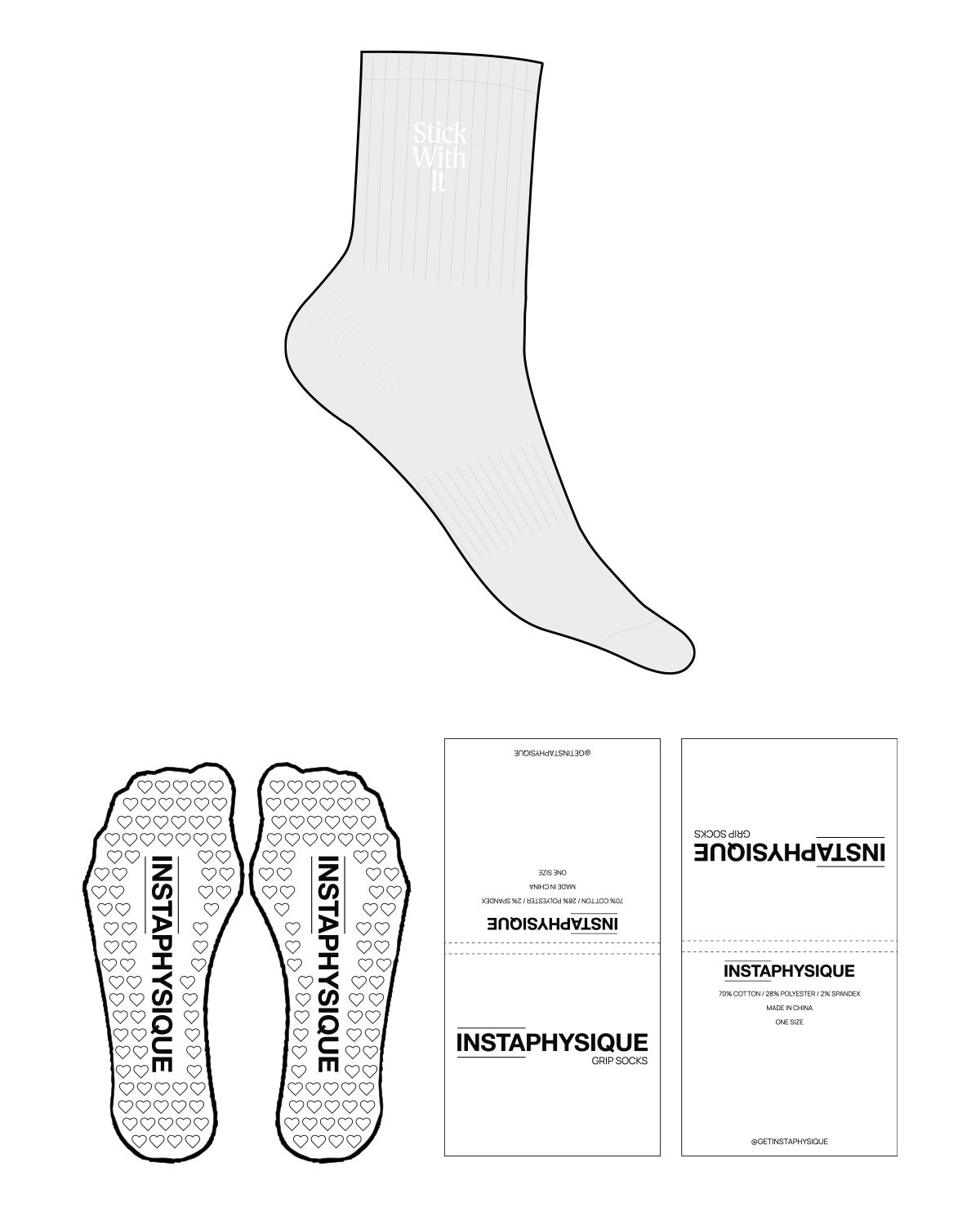 The 3/4 Crew Sock - Heather - Instaphysiques - Top Logo - Embroidered - White - Heart Shape Grip - Transparent