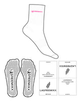 The 3/4 Crew Sock - White - LagreeMixx - Ankle & Hexagon Grip - Hot Pink