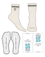 The 3/4 Crew Sock - Off White - Move Studio Pilates - Dual Strip - Toe & Ankle - Translucent Circle Grip - Charcoal