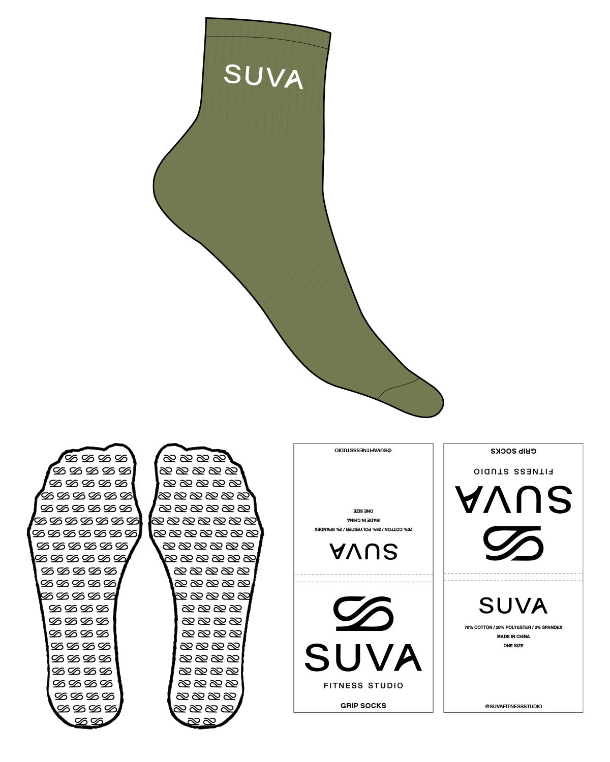 The 1/2 Crew Sock - Pantone 5763 C - SUVA - Top Logo - White - Icon Shape Grip - White