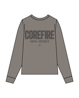 The Womens Heavyweight Long Sleeve - Washed Gray - Corefire - Center Chest & Back Center Stacked - Tone on Tone