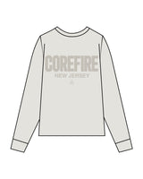 The Womens Heavyweight Long Sleeve - Washed Bone - Corefire - Center Chest & Back Center Stacked - Tone on Tone