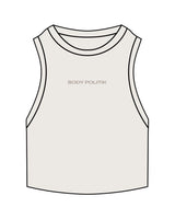 The Ribbed Crop Tank - Bone - Body Politik - Center Chest - Embroidered Tone on Tone