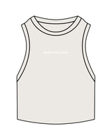 The Ribbed Crop Tank - Bone - Body Politik - Center Chest - Embroidered White