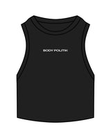 The Ribbed Crop Tank - Black - Body Politik - Center Chest  - Embroidered White