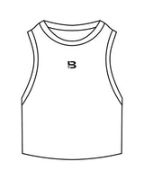 The Ribbed Crop Tank - White - Body Politik - Center Chest "B" - Embroidered Black