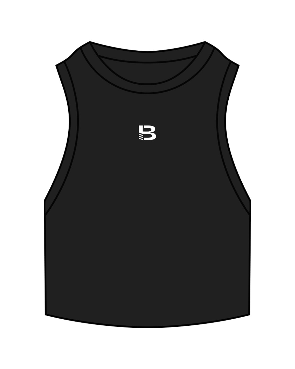 The Ribbed Crop Tank - Black - Body Politik - Center Chest "B" - Embroidered White