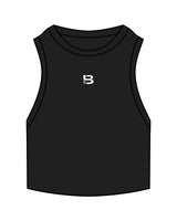 The Ribbed Crop Tank - Black - Body Politik - Center Chest "B" - Embroidered White