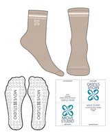 The 3/4 Crew Sock - Tan - Move Studio Pilates - Dual Strip - Toe & Ankle - Translucent Circle Grip - Off White