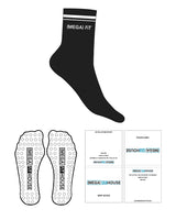 The 3/4 Crew Sock - Black - Megafit House - Dual Strip - Top Text - White - Circular Shape Grip - White