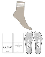 The 3/4 Crew Sock - Tan - GlowPilates - Top Logo - White - Triangle Shape Grip - White