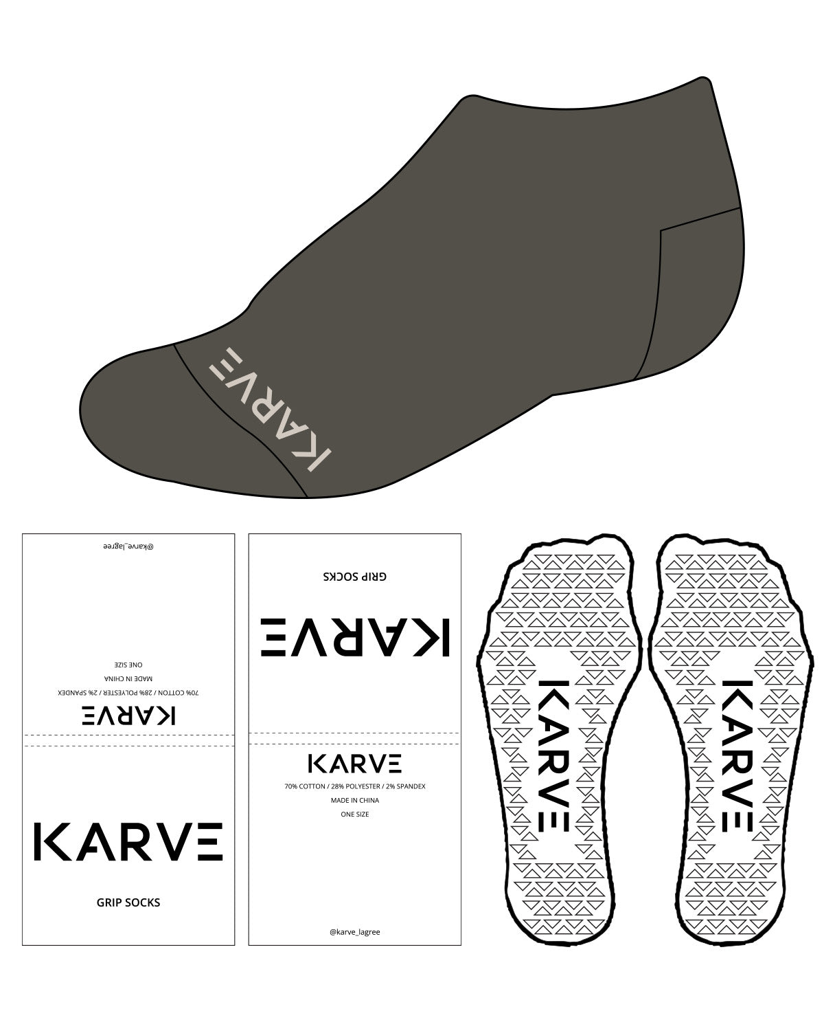 The Ankle Sock - Urbane Bronze D340 - Karve - Transparent Triangle Grip - Agreeable Gray Logos - Logo Color L201
