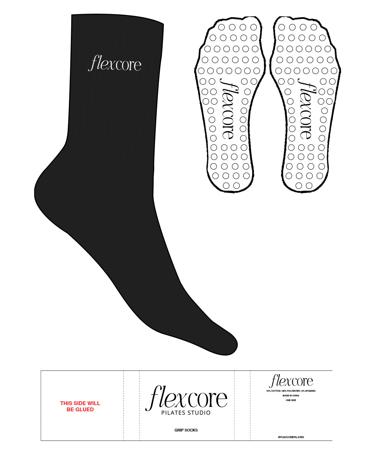 THE CREW SOCK - Black - FlexCore - Top - Off White Triangle Shape Grip - Off White