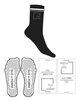 The Crew Sock - Black - Slo x Form - Side & Thin Stripe - White Triangle Grip - White