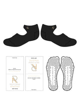 The Ballet Sock - Black - Reform Athletica - Front Ankle - R - Two Tone Logos - Grip - Lighter Color Of The Two Tones (#beb5a4)