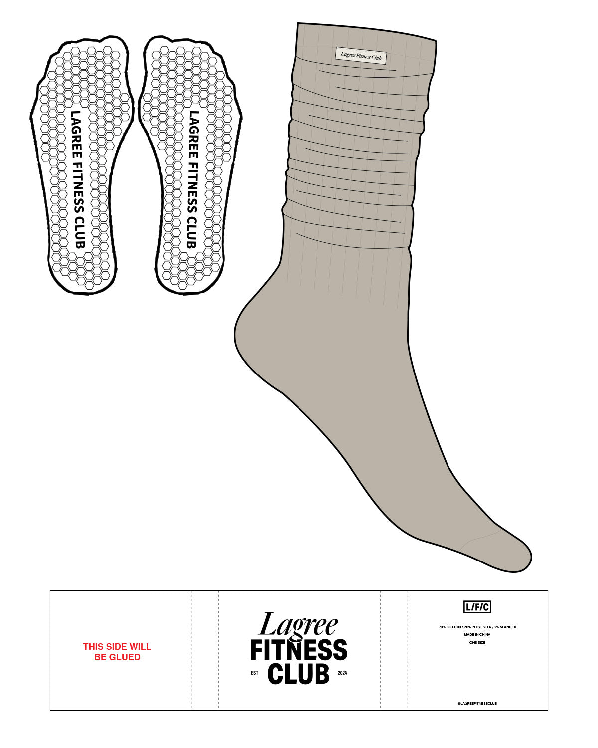 The Slouch Sock - Tan - LFC - Sew on Logos - Hexagon Shape Grip - Translucent
