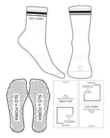 The 3/4 Crew Sock - White - Slo x Form - Front & Side with Thin Stripe - Black Triangle Grip - Black