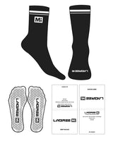 The Crew Sock - Black - Lagree Mi - Toe & Ankle "Mi" with Border - White Hexagon Grip - White