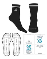 The 3/4 Crew Sock - Black - Move Studio Pilates - Dual Strip - Toe & Ankle - White Circle Grip - White