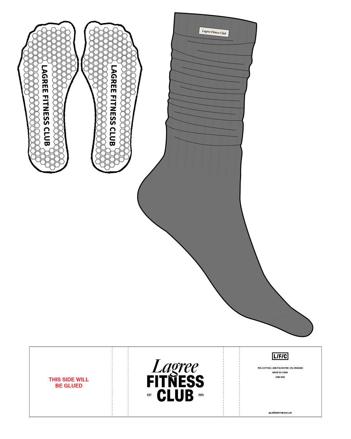 The Slouch Sock - Charcoal - LFC - Sew on Logos - Hexagon Shape Grip - Translucent