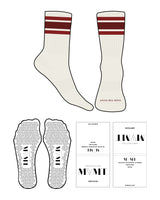 The Crew Sock - Off White - Collective Movement - Red & Maroon Strips - Front Logo - Full color - Triangle Shape Grip - Transparent