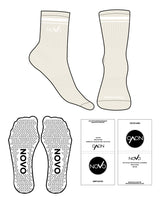 The 3/4 Crew Sock - Off White - Studio Novo - 2 Strips - Top "NOVO" & Front Logo - White - Triangle Shape Grip - Transparent