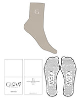 The 3/4 Crew Sock - Tan - GlowPilates - Top Logo "G" - White - Triangle Shape Grip - White