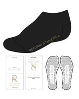 The Ankle Sock - Black - Reform Athletica - Below Heel To Below Toe - Two Tone Logos - Grip - Lighter Color Of The Two Tones (#beb5a4)
