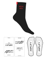 The 3/4 Crew Sock Mens Sizing - Black - Amplify Lagree - Top Logo "MEGA MEN" - Red - Red Label - Circle Shape Grip - Red