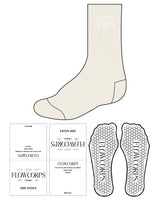 The Crew Sock - Off White - Flowcorps - Top Stacked - White Hexagon Grip - Embroidered White