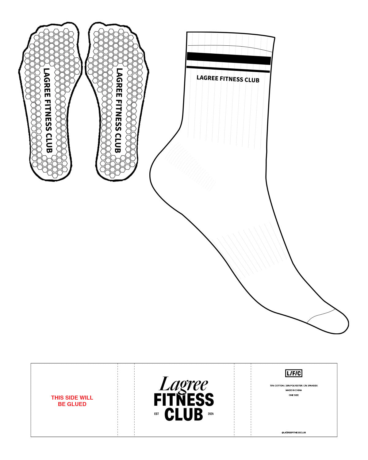 The 3/4 Crew Sock - White - LFC - 2 Strip - Top Logo - Black - Hexagon Shape Grip - Black