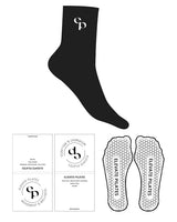 The 3/4 Crew Sock - Black - Elevate Pilates - Top Logo "EP" - White - Hexagon Shape Grip - White