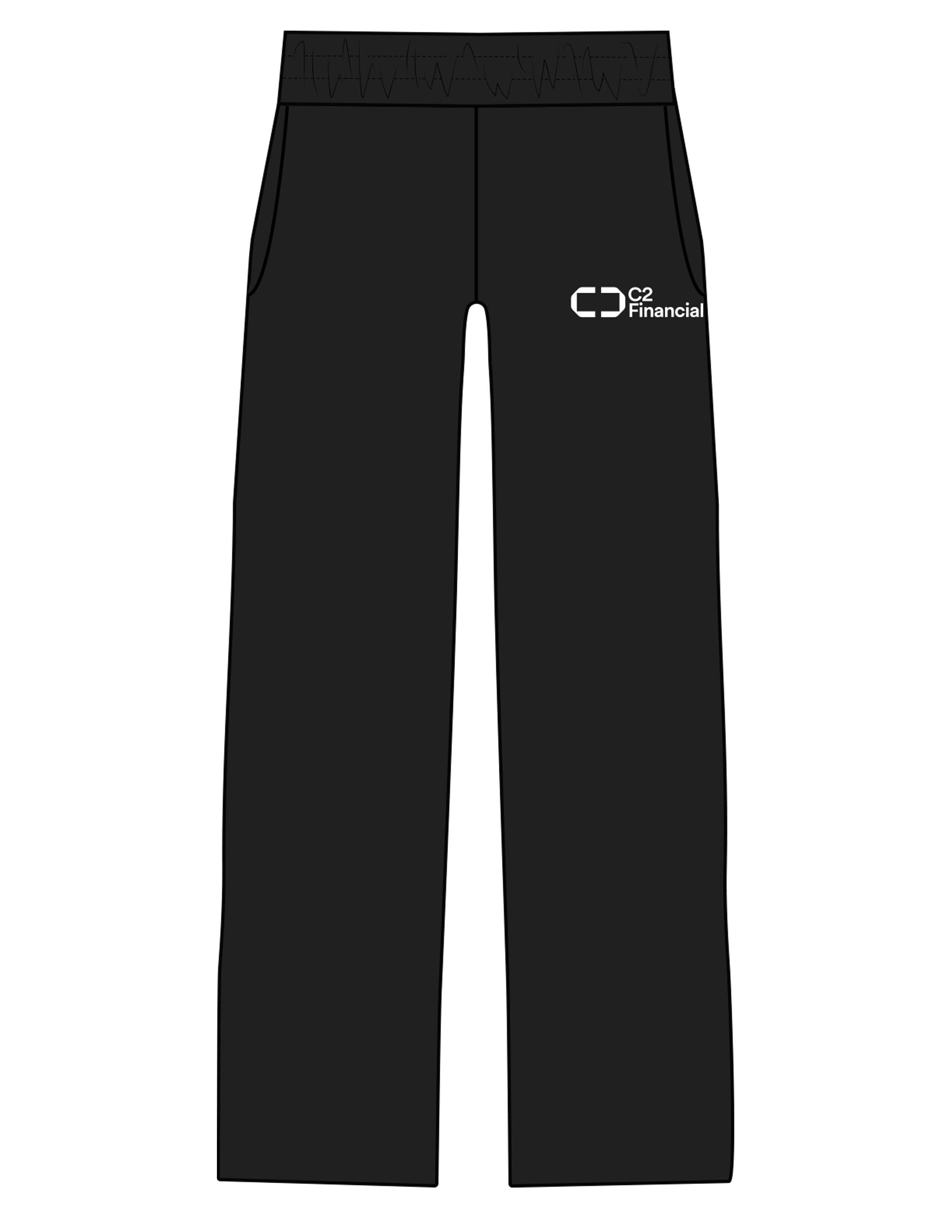 The Straight Leg Sweatpant - Black - C2 Financial - Left Leg Stacked - Printed - White