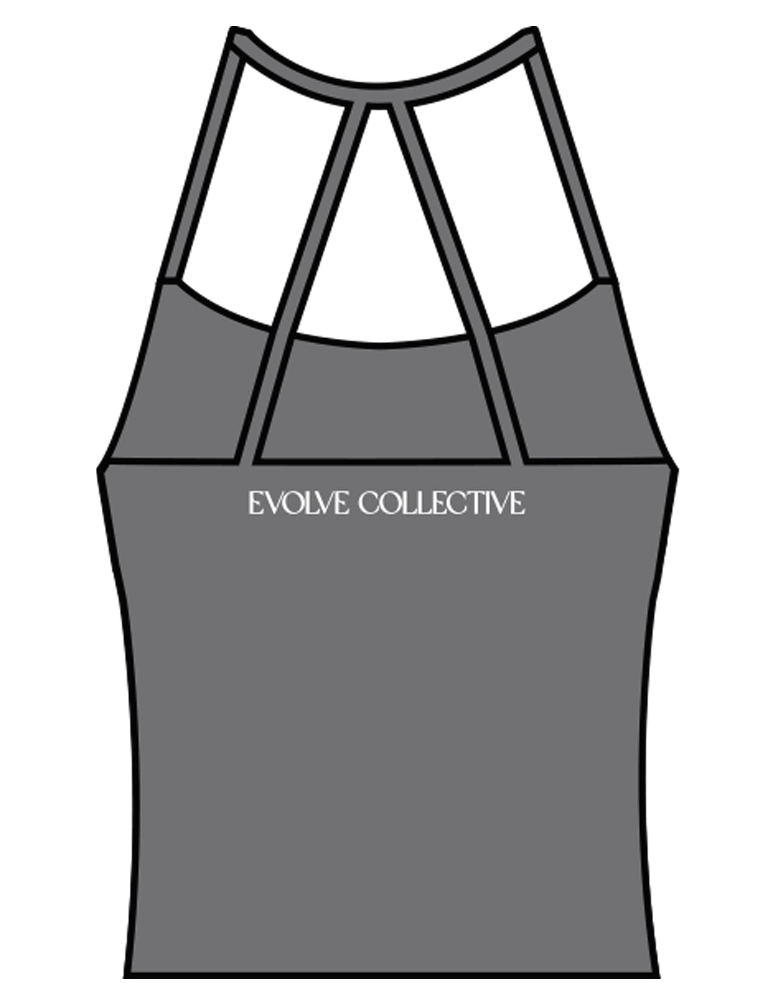 The Womens Sporty Tank - Grey - Evolve Collective - Center Back - Printed - White