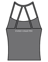 The Womens Sporty Tank - Grey - Evolve Collective - Center Back - Printed - White