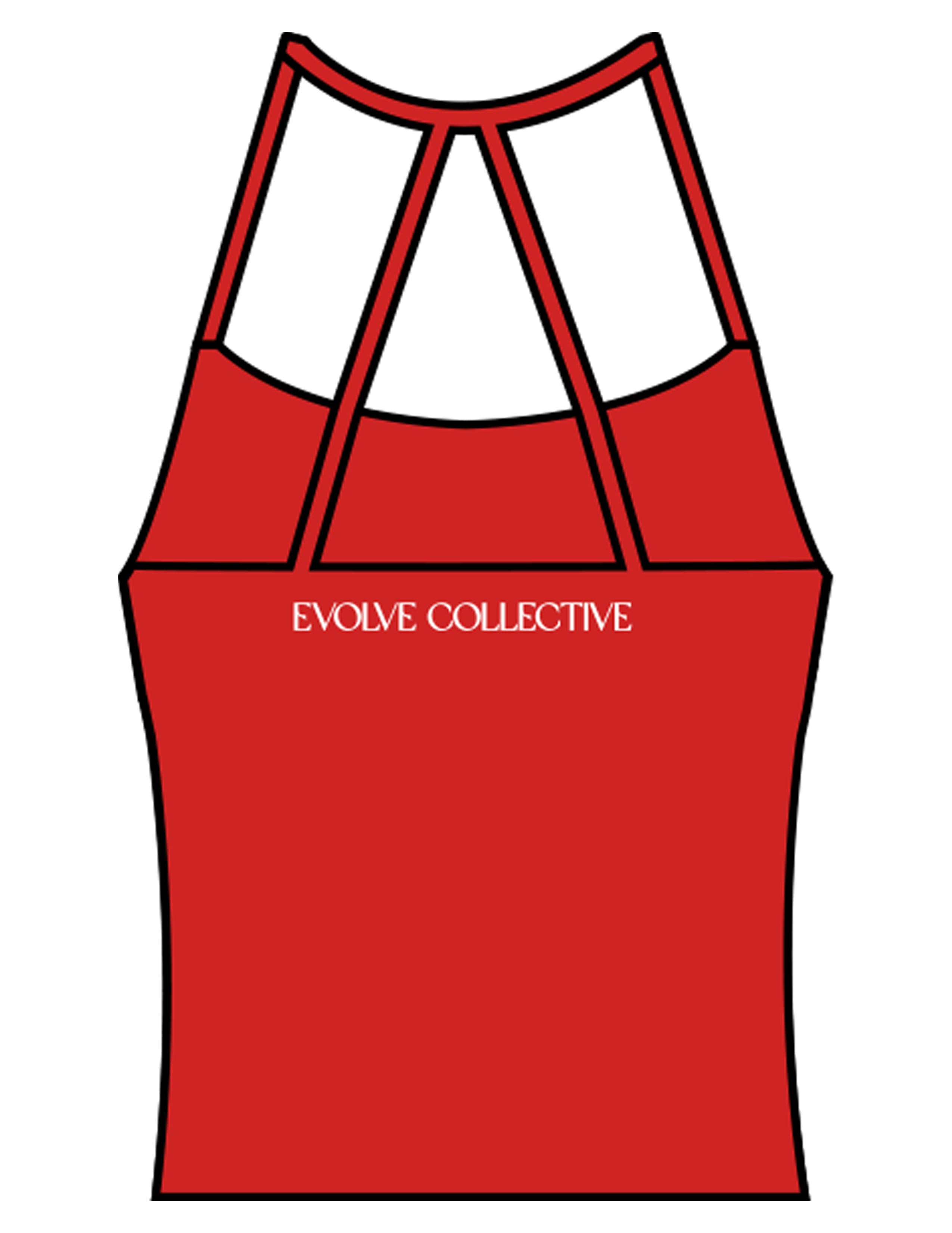The Womens Sporty Tank - Red - Evolve Collective - Center Back - Printed - White