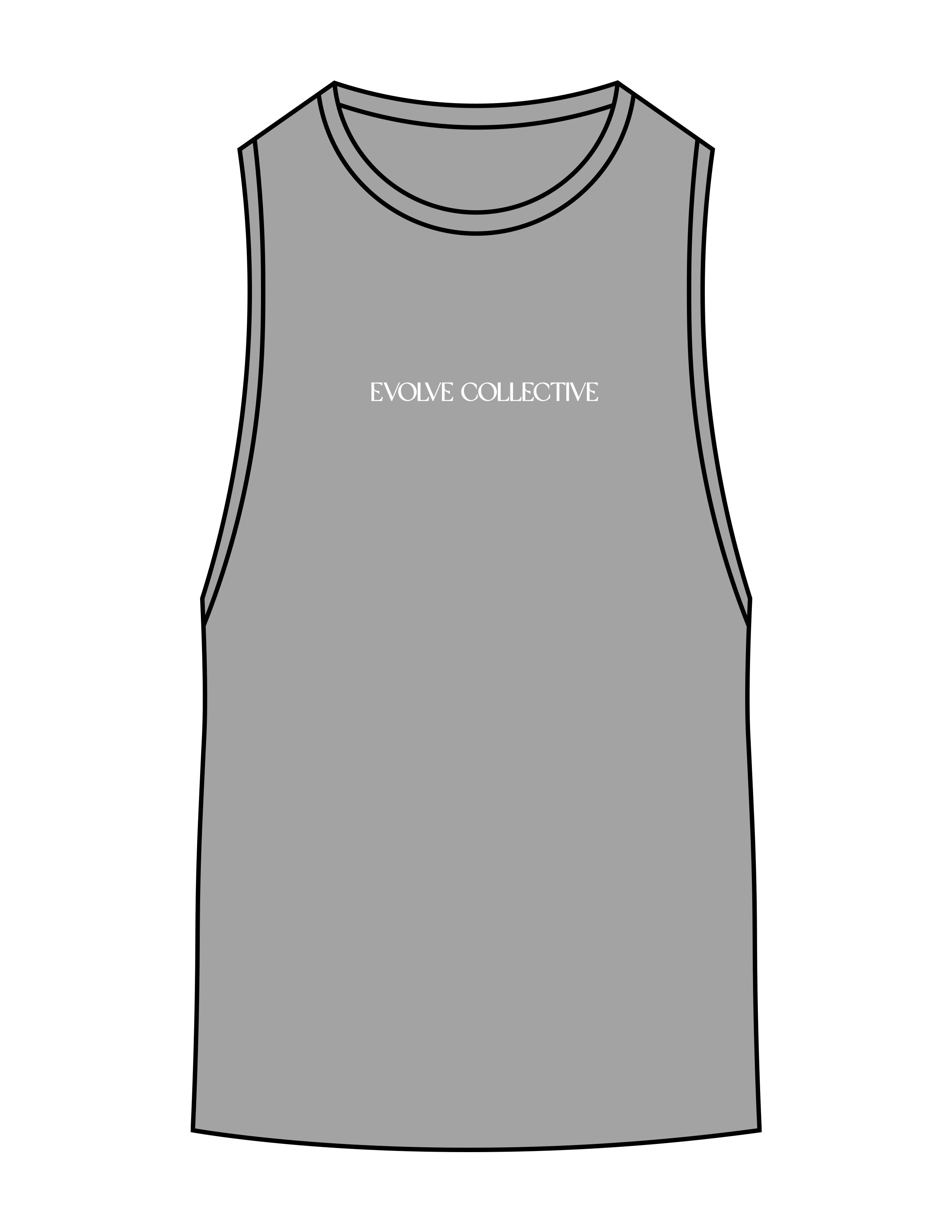 The Scoop Muscle Tank - Dust Heather - Evolve Collective - Center Chest - Printed - White