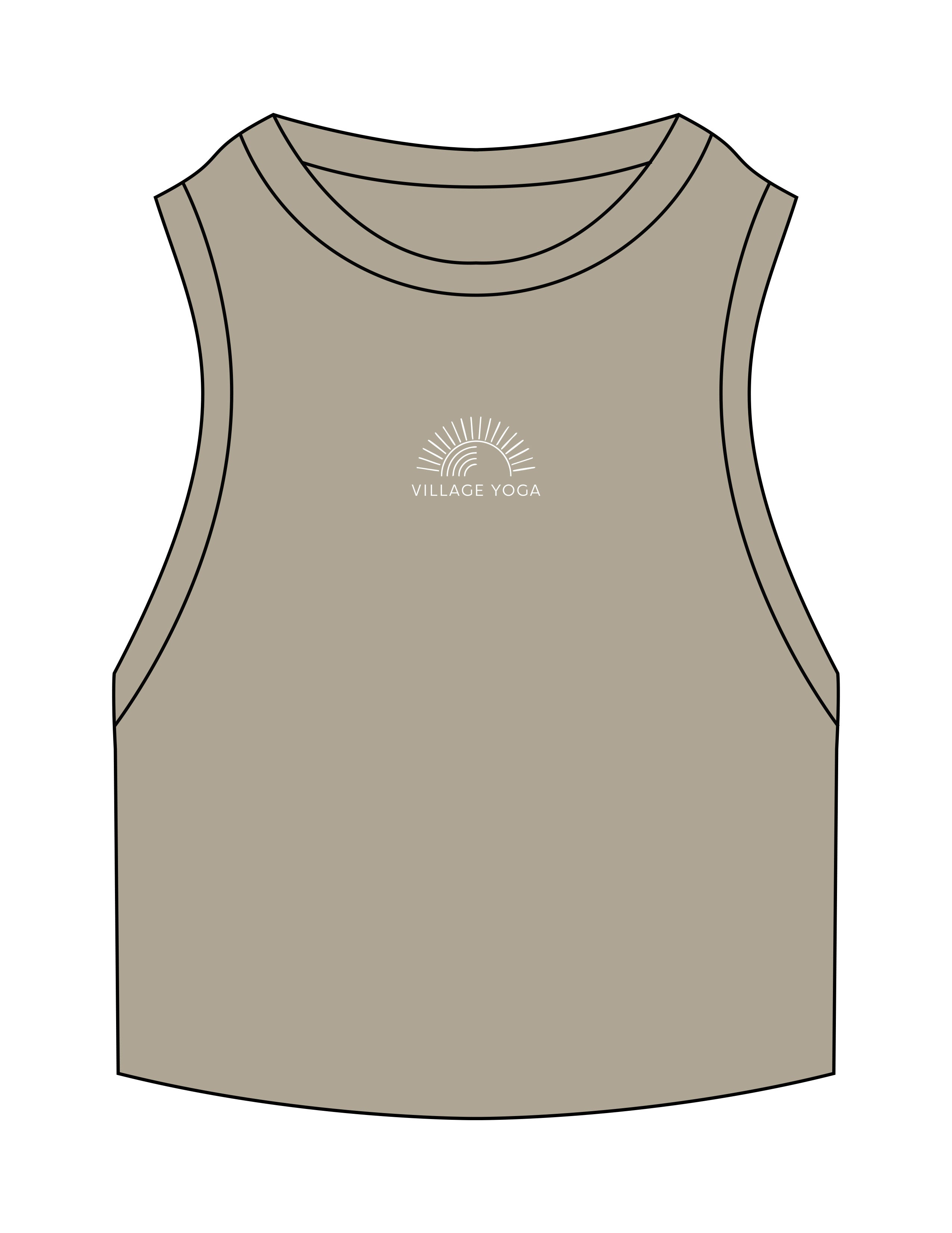 The Ribbed Crop Tank - Eucalyptus - Village Yoga - Center Chest Stacked - EMB - White