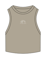 The Ribbed Crop Tank - Eucalyptus - Village Yoga - Center Chest Stacked - EMB - White