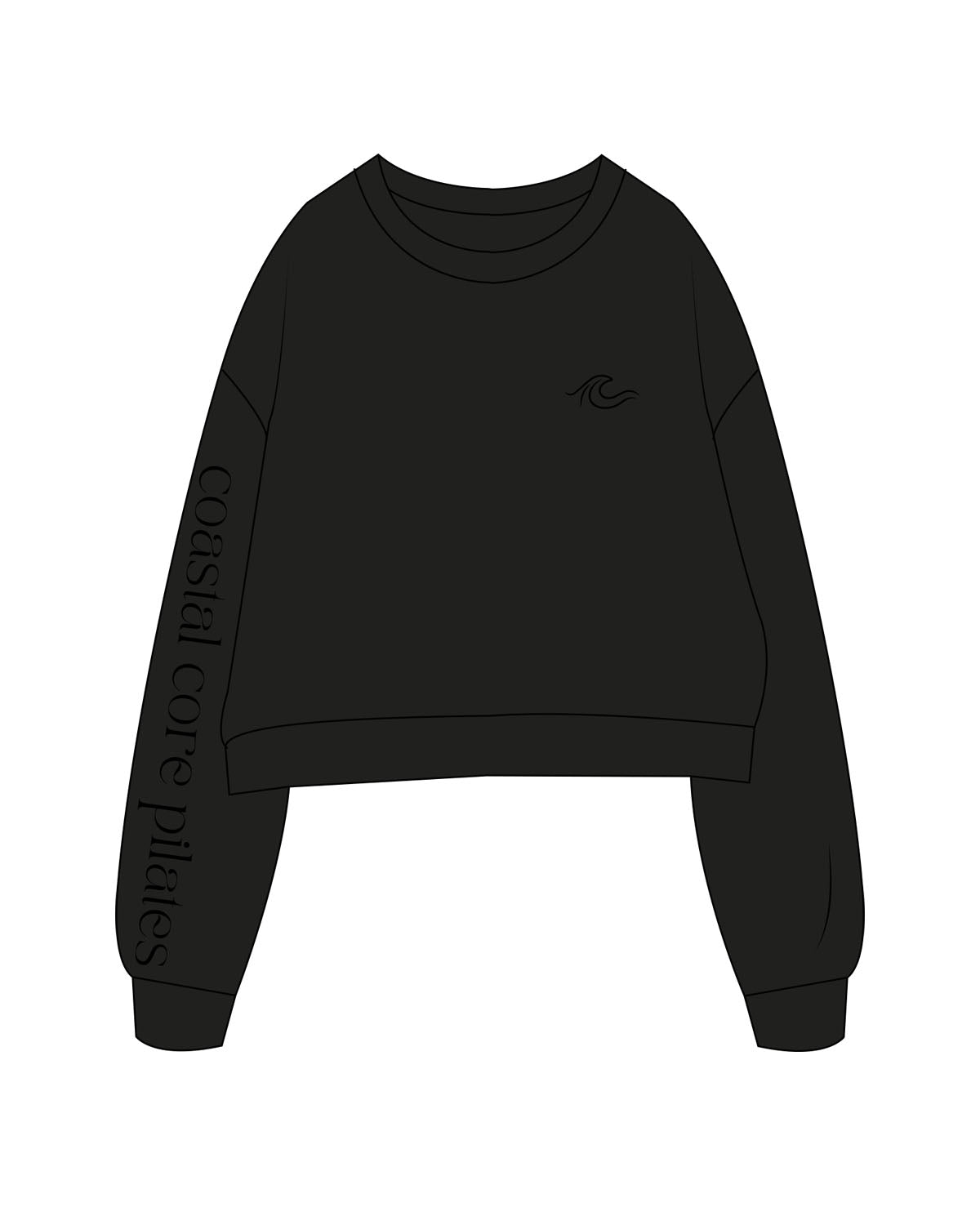 The Oversized Crop - Black - Coastal Core Oceanside - Right Sleeve & Left Chest - Tone on Tone