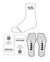 Crew Sock - White - Pilates Plus PB - Front & Top Stacked - Heart Grip - Black
