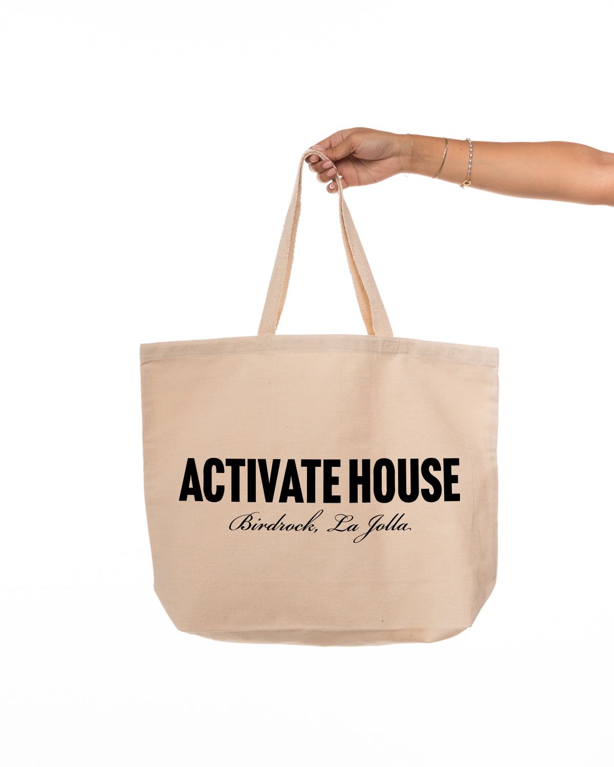 The Tote Bag - Natural - Activate House - Center Full Text Stacked - Black